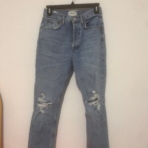 Agolde Women's Blue Distressed Straight Leg Jeans ≽^• ˕ • ྀི≼